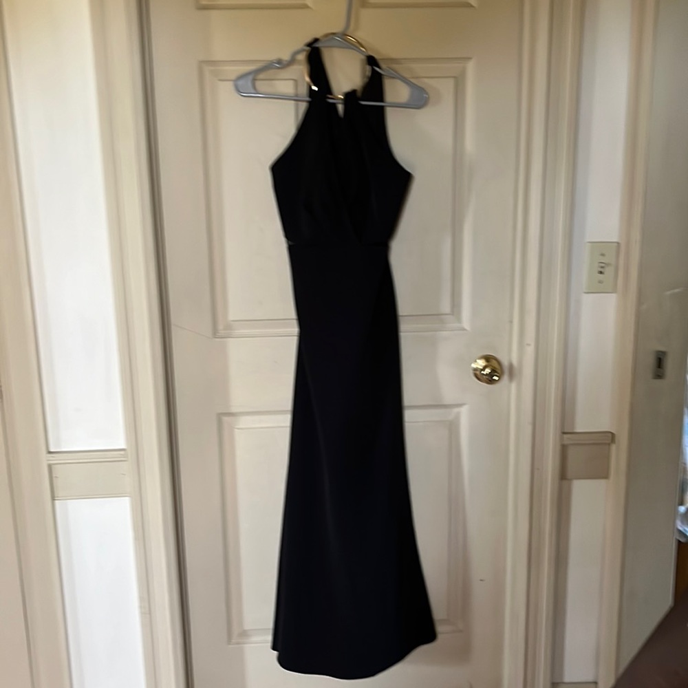 Black prom dress with gold halter